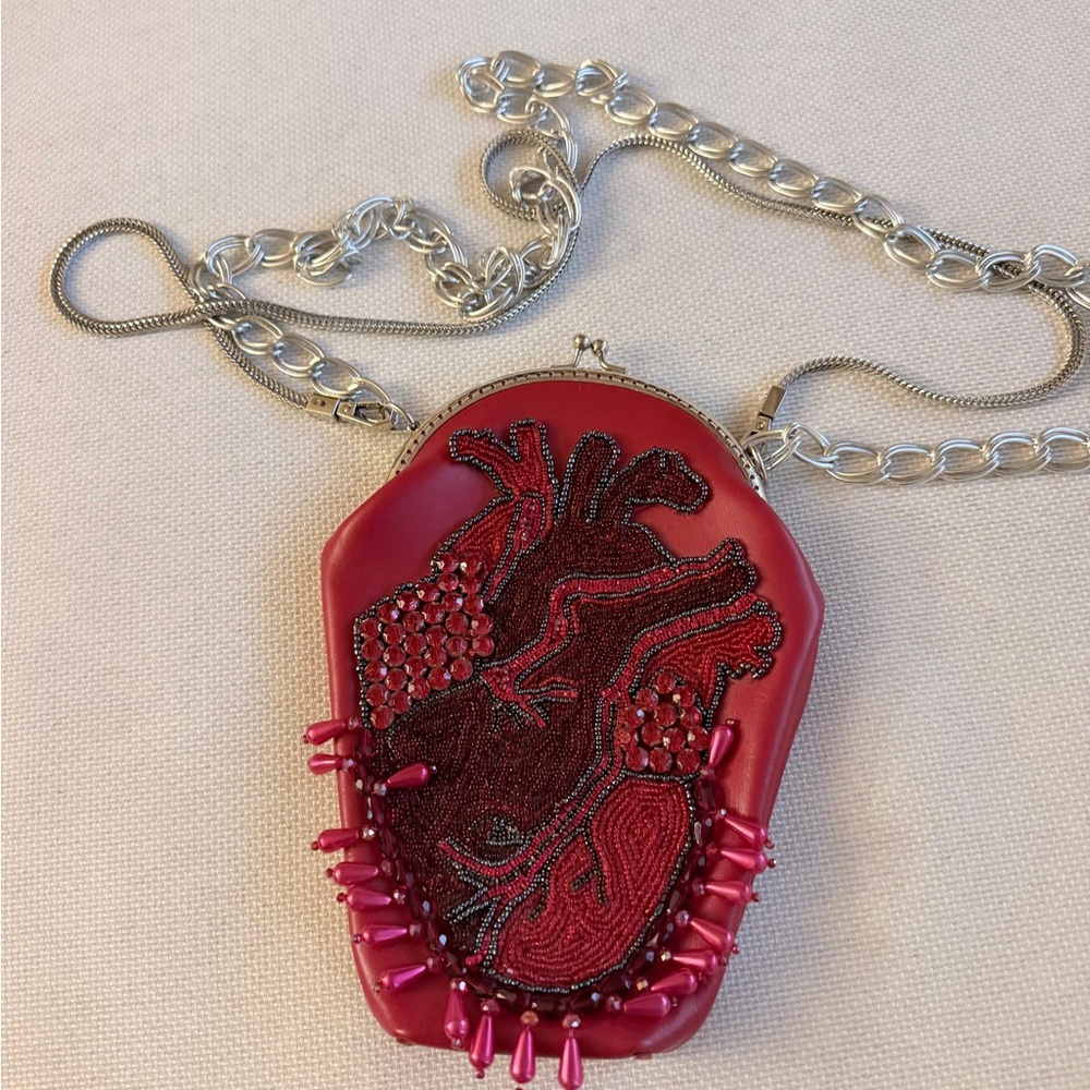 Red Chain-Handle Evening Clutch - Handmade